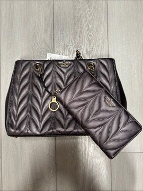 NWT kate spade briar lane Quilted Shoulder Bag and Zip Wallet in gunmetal